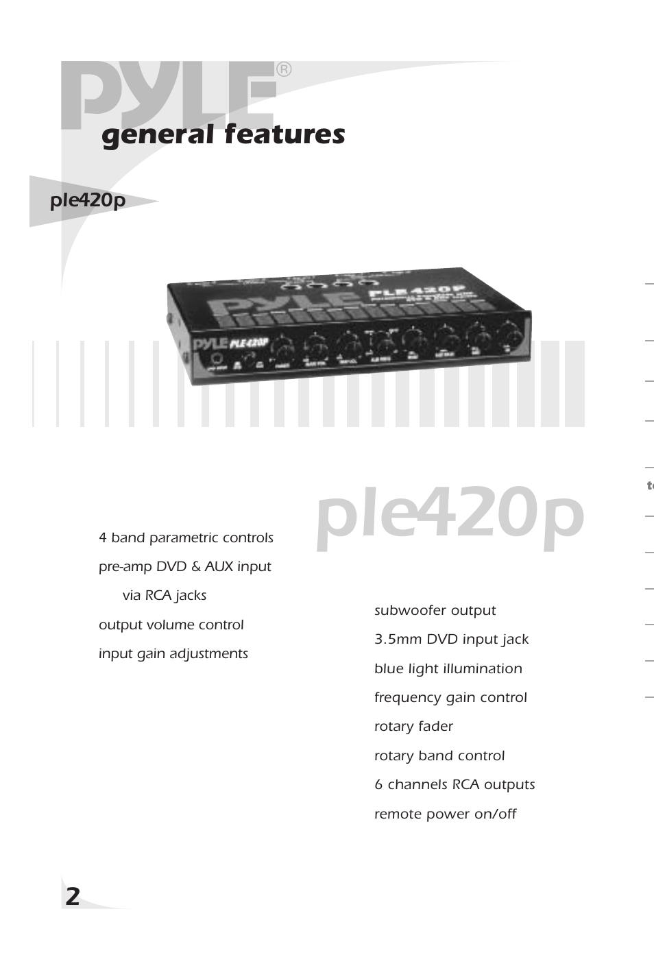 Ple420p, General features | PYLE Audio ple420p User Manual | Page 4 / 14