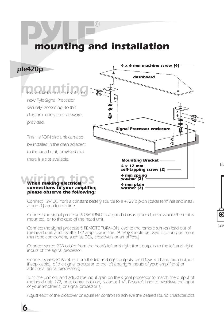 Wiring tips, Mounting, Mounting and installation | Ple420p | PYLE Audio ple420p User Manual | Page 8 / 14