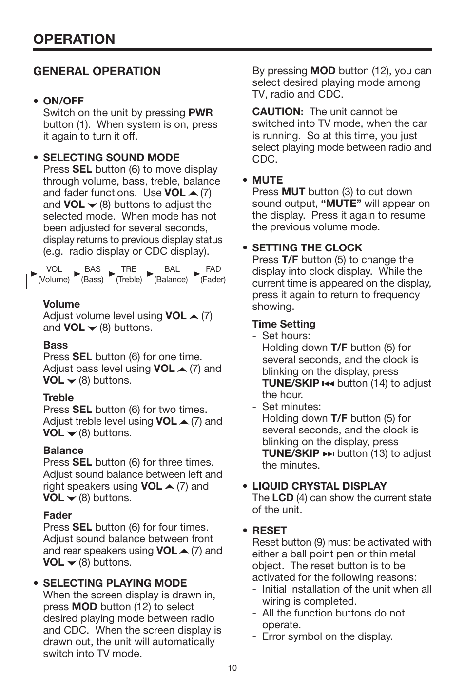 Operation, General operation | PYLE Audio PLTV64R User Manual | Page 10 / 16