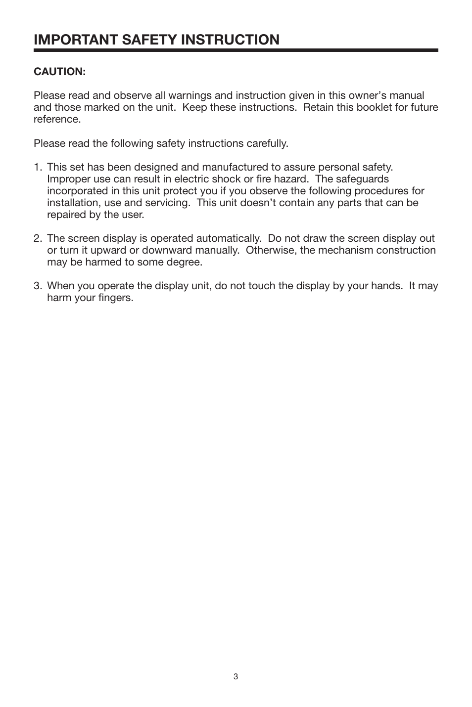 Important safety instruction | PYLE Audio PLTV64R User Manual | Page 3 / 16