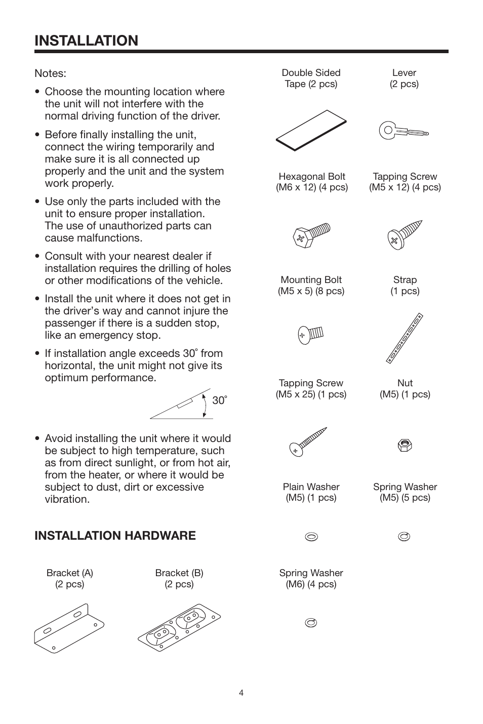 Installation, Installation hardware | PYLE Audio PLTV64R User Manual | Page 4 / 16