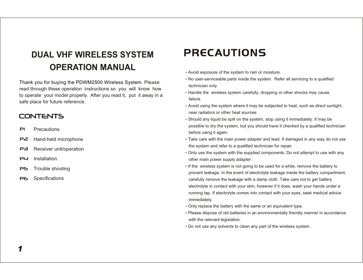 Dual vhf wireless system operation manual | PYLE Audio PDWM 2500 User Manual | Page 2 / 7