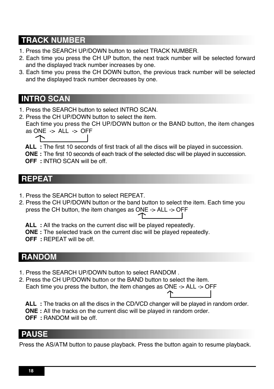 Intro scan, Repeat random, Pause track number | PYLE Audio PLR7N User Manual | Page 20 / 33