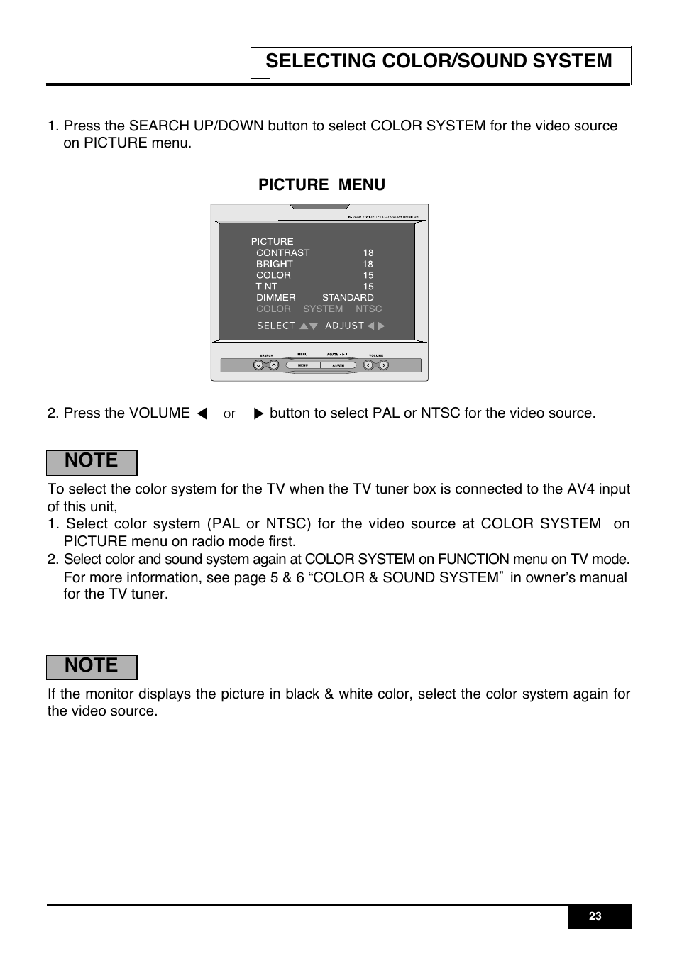 Selecting color/sound system | PYLE Audio PLR7N User Manual | Page 25 / 33