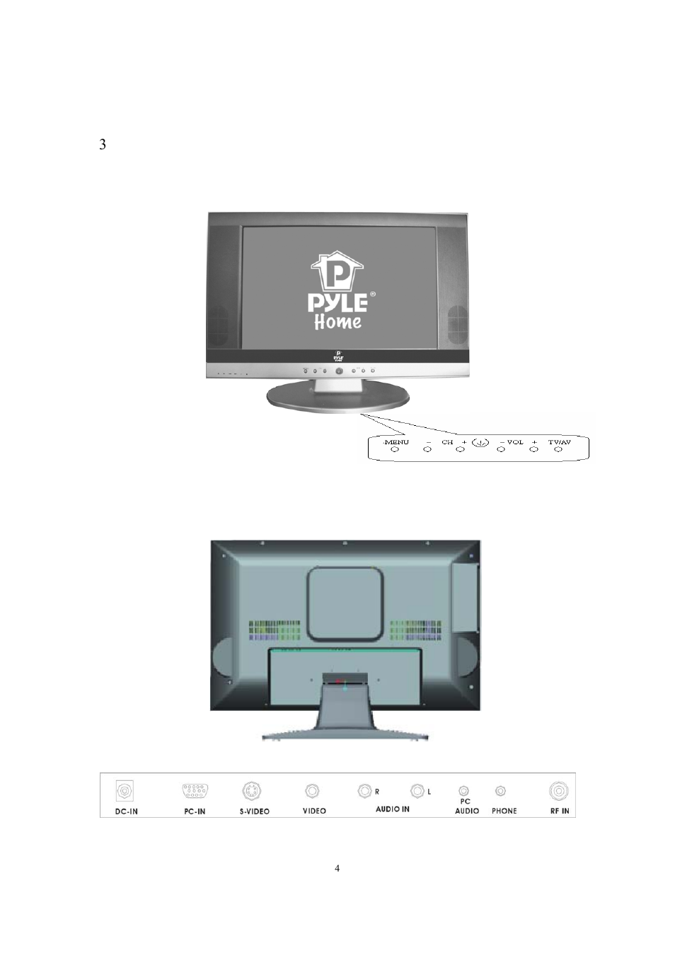 3 front , back , connections of lcd | PYLE Audio P19LCD User Manual | Page 5 / 13