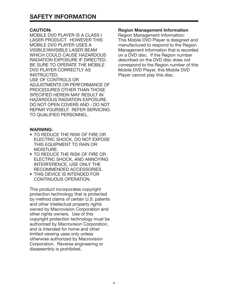 Safety information | PYLE Audio PLD144 User Manual | Page 4 / 19