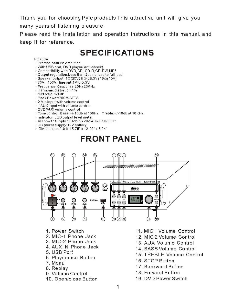 PYLE Audio PD750A User Manual | Page 2 / 4