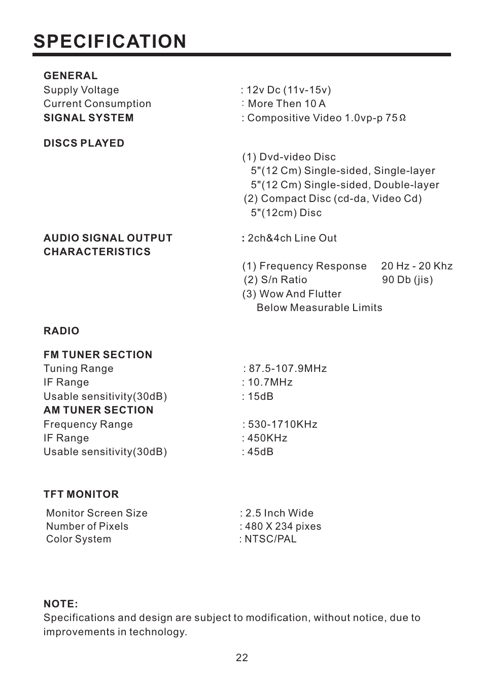Specification | PYLE Audio PLD52MU User Manual | Page 23 / 24