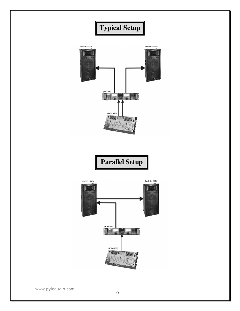 Parallel setup typical setup | PYLE Audio PADH21580 User Manual | Page 6 / 7
