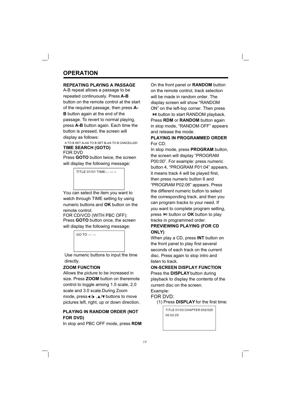 Т³гж 19, Operation | PYLE Audio PLDVD198 User Manual | Page 19 / 32