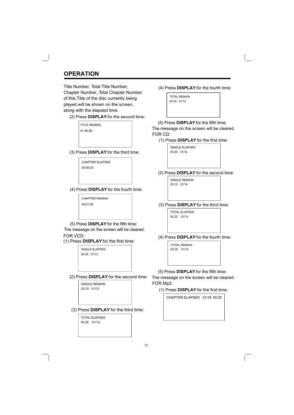 Т³гж 20, Operation | PYLE Audio PLDVD198 User Manual | Page 20 / 32