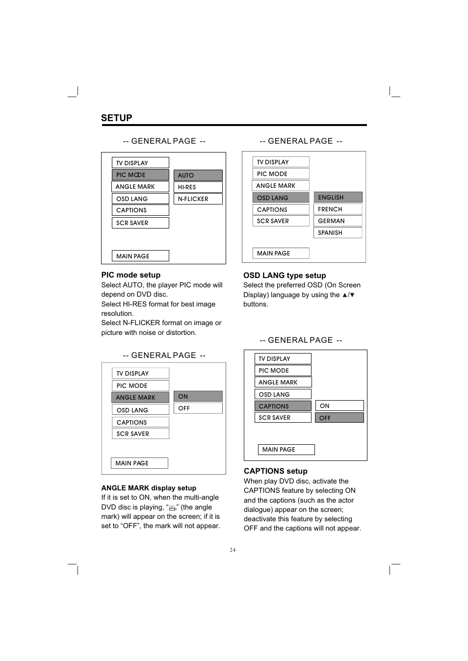 Т³гж 24, Setup | PYLE Audio PLDVD198 User Manual | Page 24 / 32
