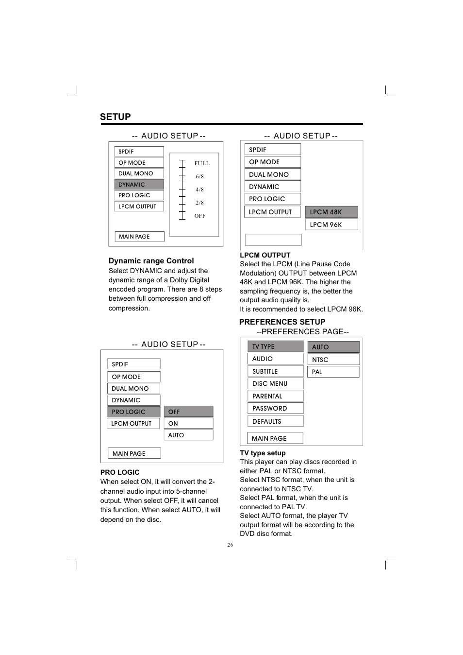 Т³гж 26, Setup | PYLE Audio PLDVD198 User Manual | Page 26 / 32