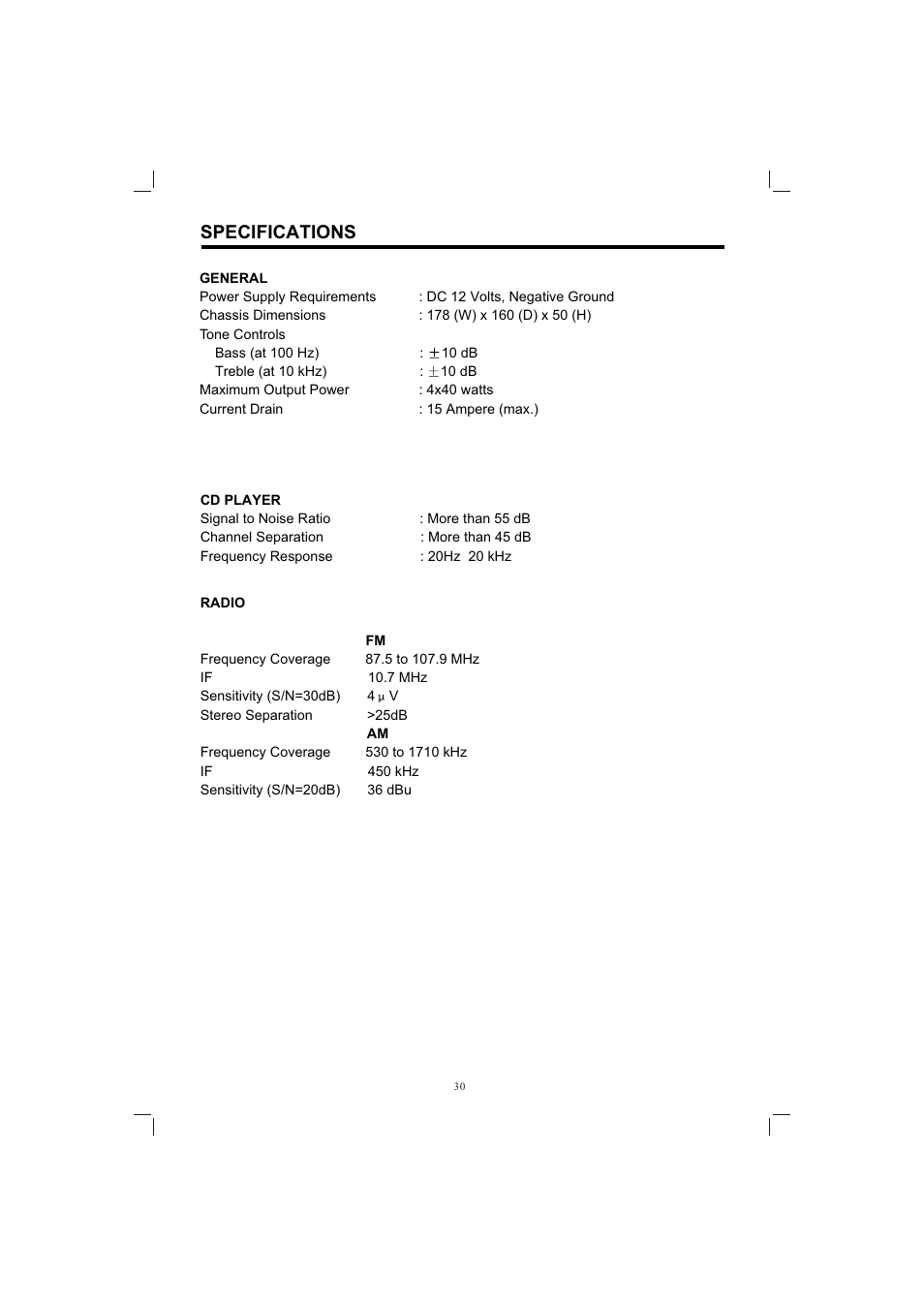 Т³гж 30, Specifications | PYLE Audio PLDVD198 User Manual | Page 30 / 32