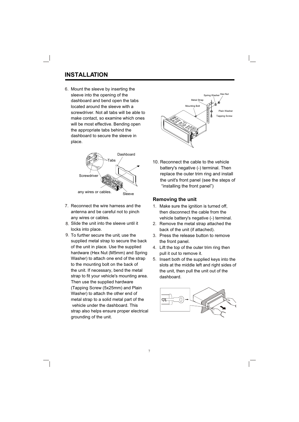 Т³гж 7, Installation, Removing the unit | PYLE Audio PLDVD198 User Manual | Page 7 / 32