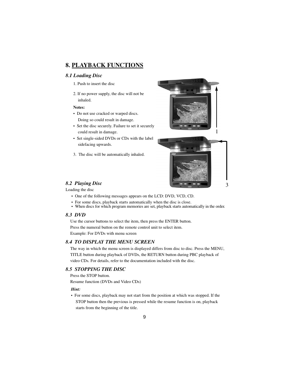Playback functions | PYLE Audio VIEW PLRDVD13 User Manual | Page 9 / 15
