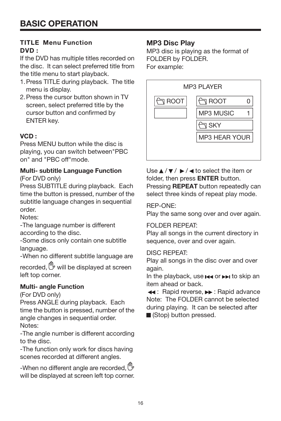 Basic operation | PYLE Audio PLDVD168 User Manual | Page 16 / 24