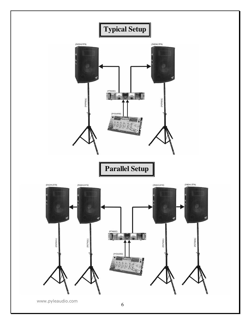 Parallel setup typical setup | PYLE Audio PADH1579 User Manual | Page 6 / 7