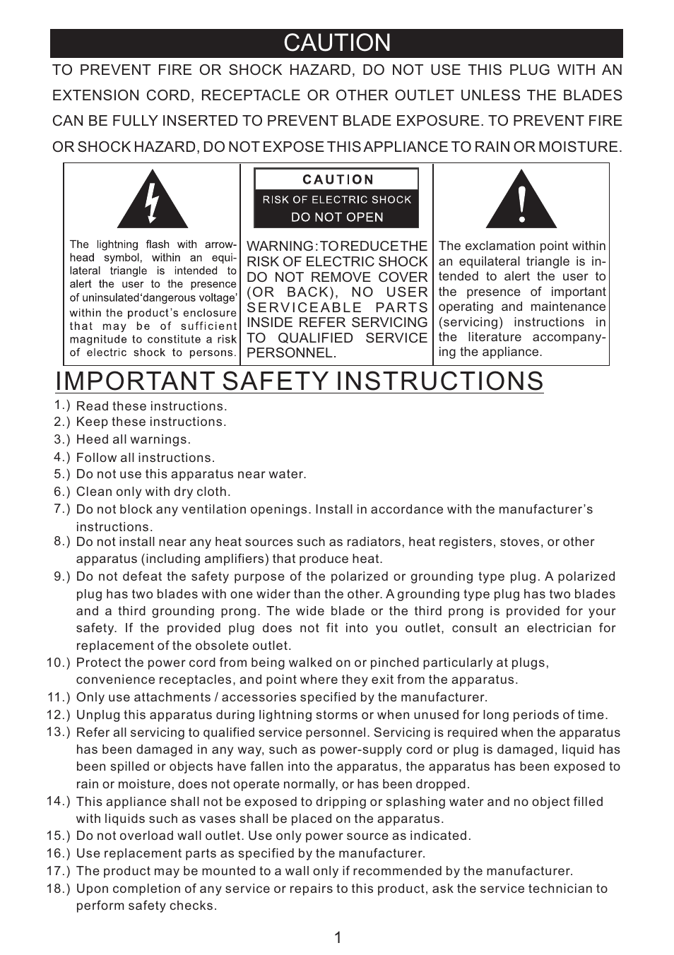 Important safety instructions, Caution | PYLE Audio PVNTT5U User Manual | Page 2 / 16