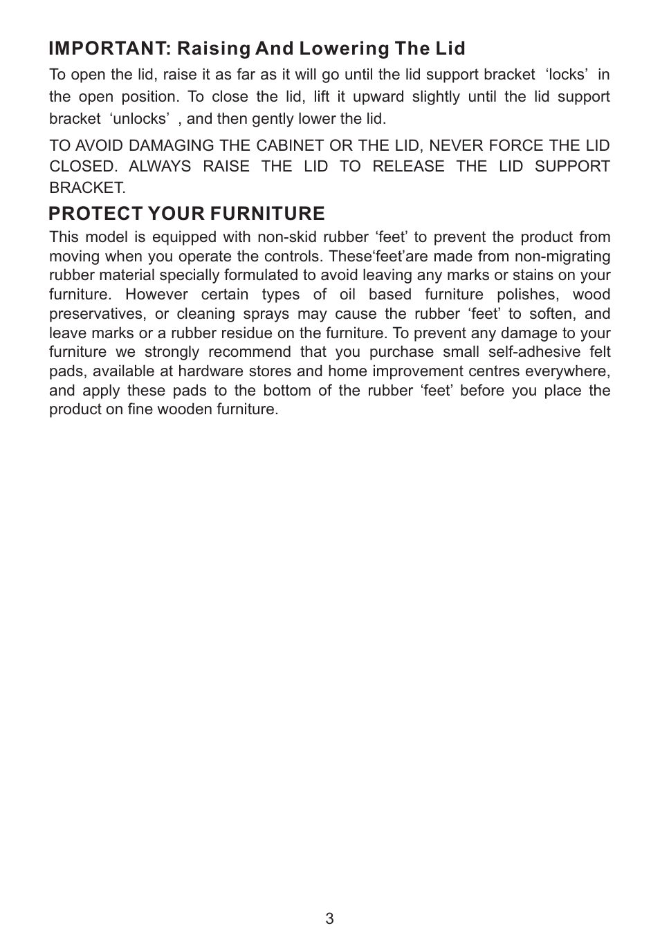 Important: raising and lowering the lid, Protect your furniture | PYLE Audio PVNTT5U User Manual | Page 4 / 16