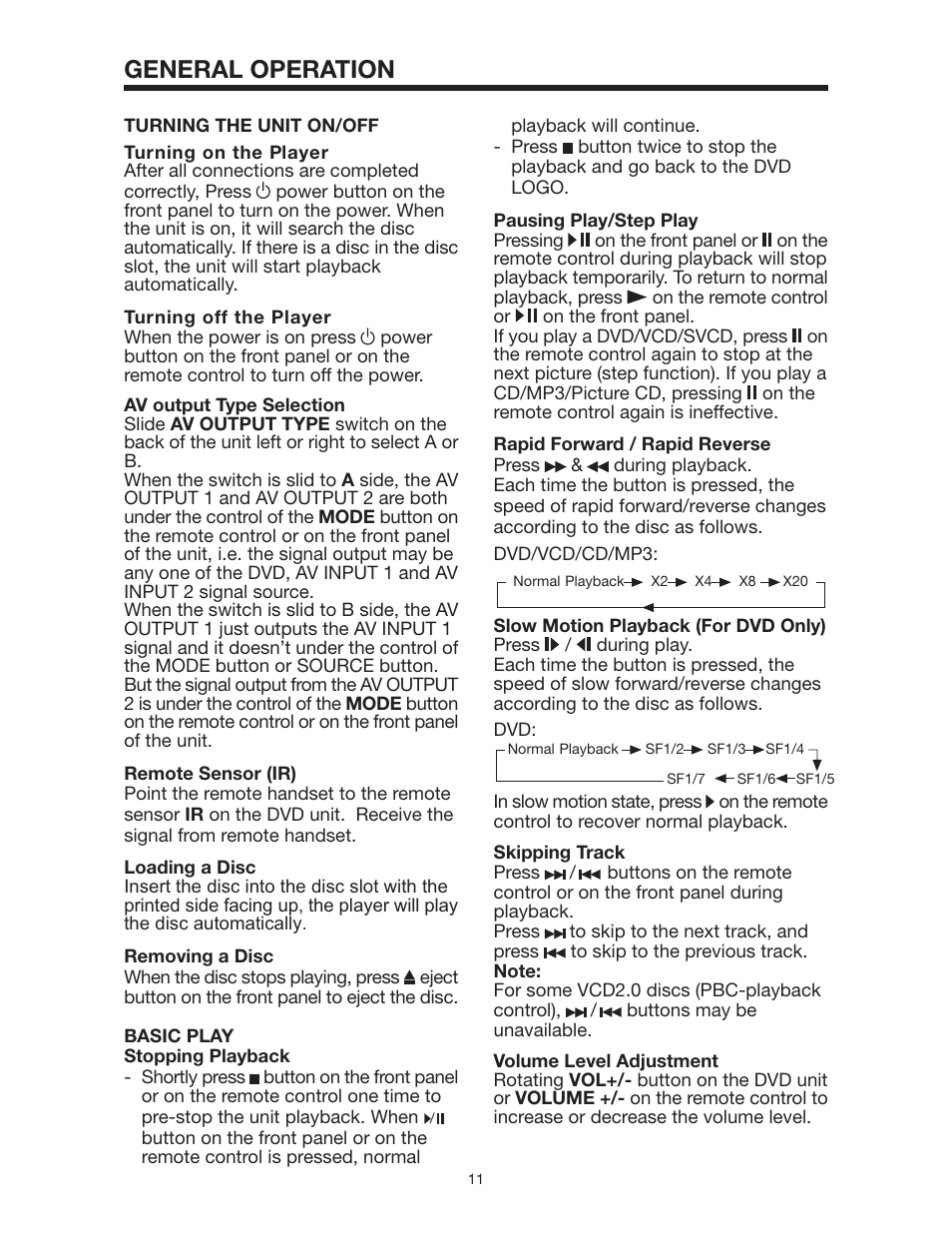 General operation | PYLE Audio PLD142 User Manual | Page 11 / 19