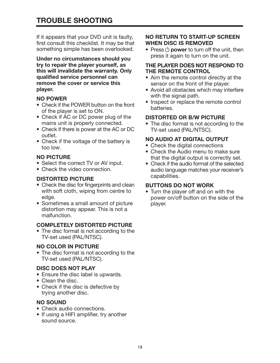 Trouble shooting | PYLE Audio PLD142 User Manual | Page 18 / 19