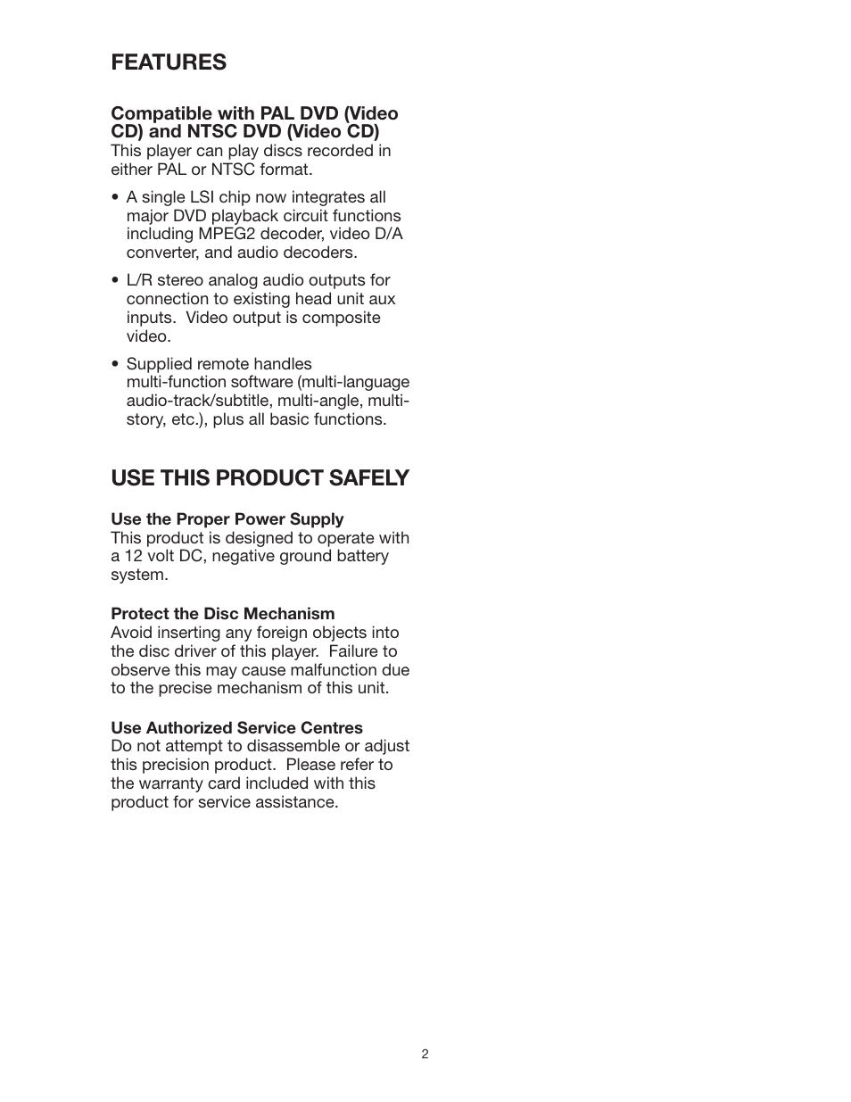 Use this product safely, Features | PYLE Audio PLD142 User Manual | Page 2 / 19