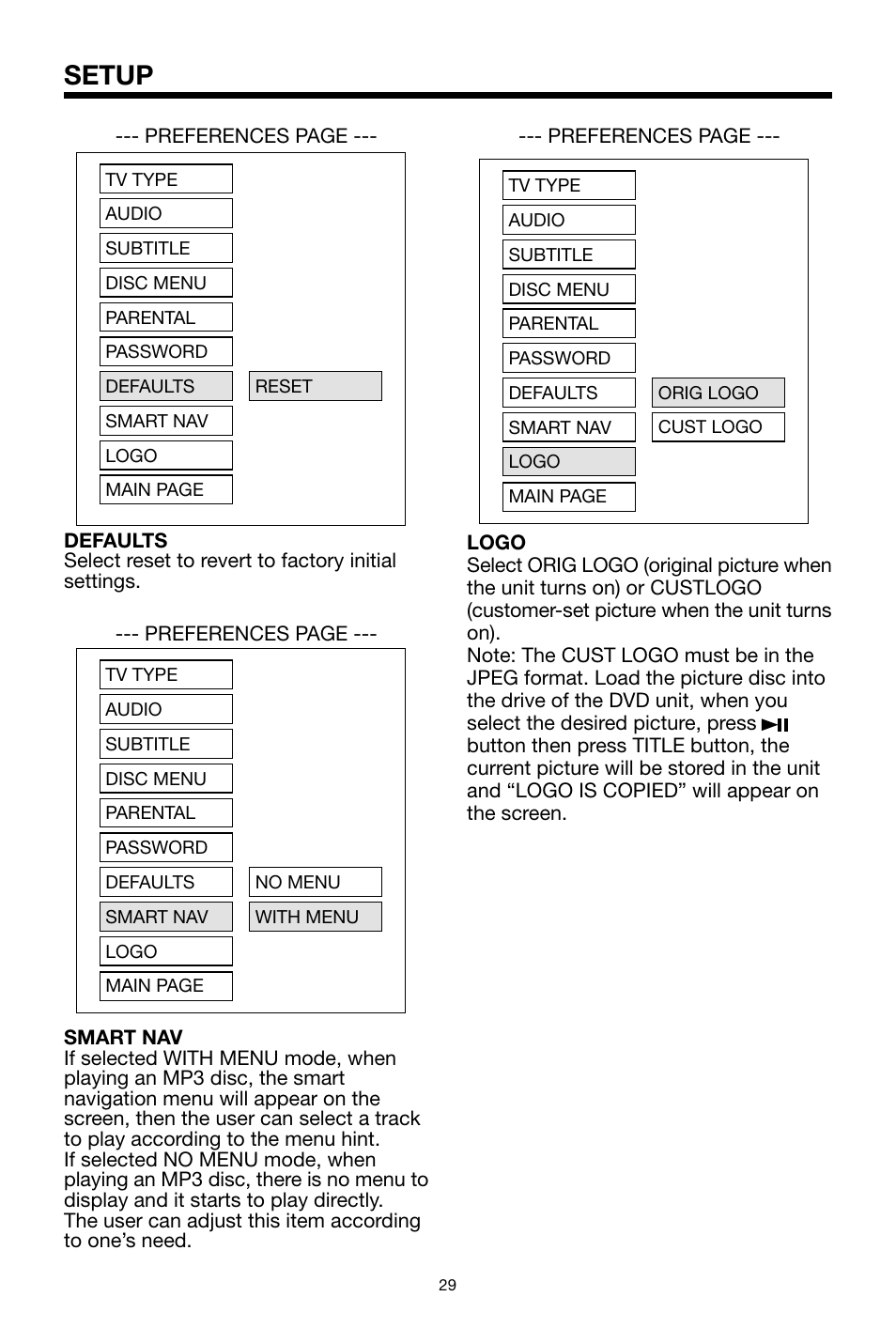 Setup | PYLE Audio PLDVD48 User Manual | Page 29 / 36