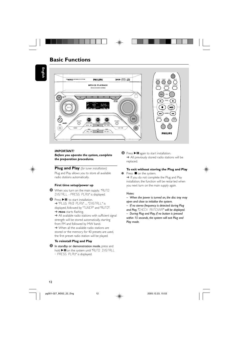 Basic functions, Plug and play | PYLE Audio FWM352 User Manual | Page 12 / 27