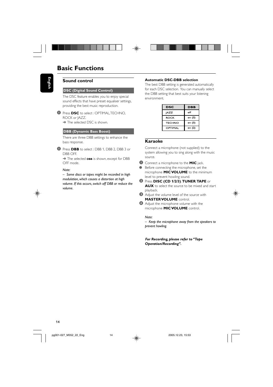 Basic functions | PYLE Audio FWM352 User Manual | Page 14 / 27