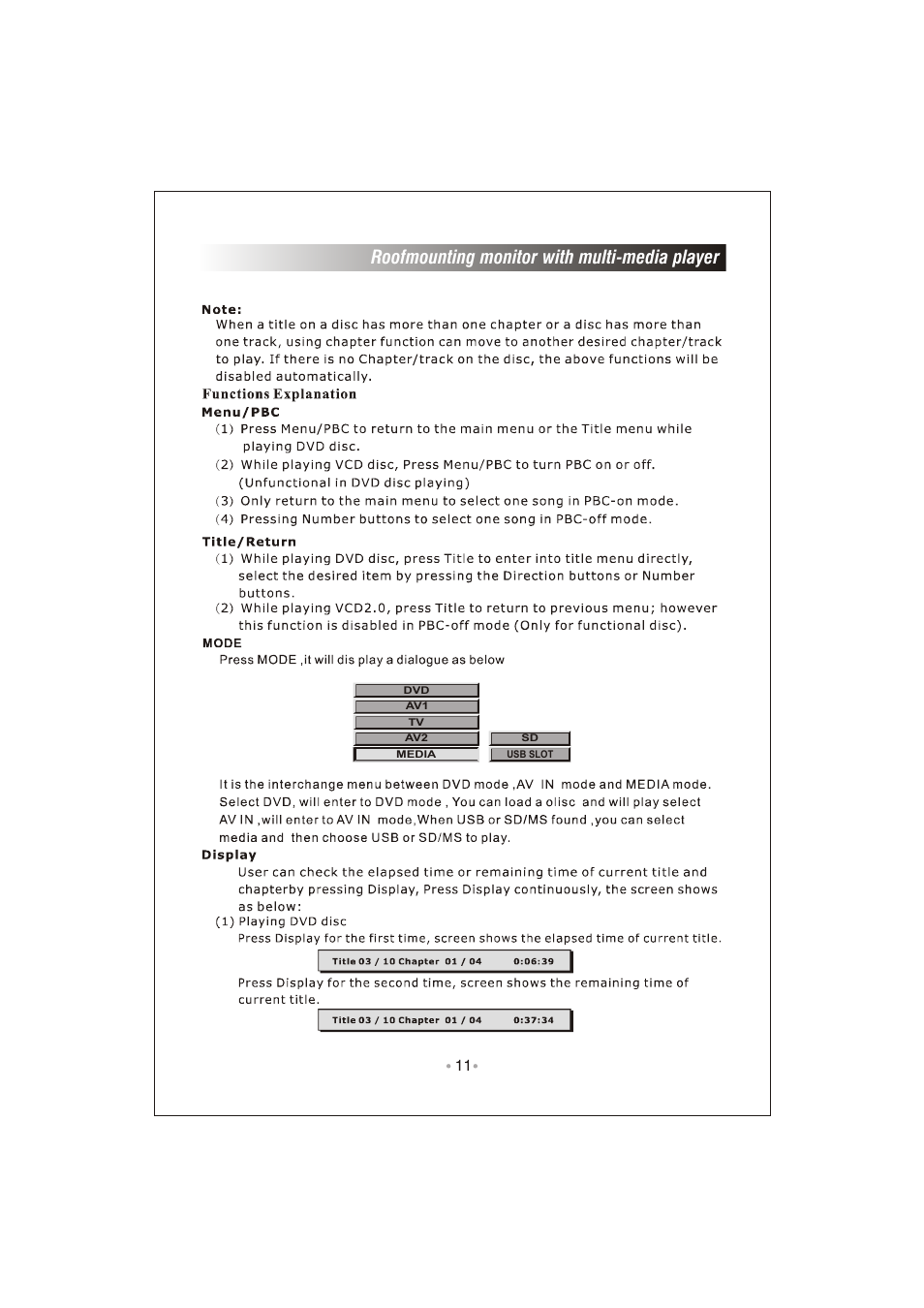 页 13, Roofmounting monitor with multi-media player | PYLE Audio PLRD92 User Manual | Page 13 / 24