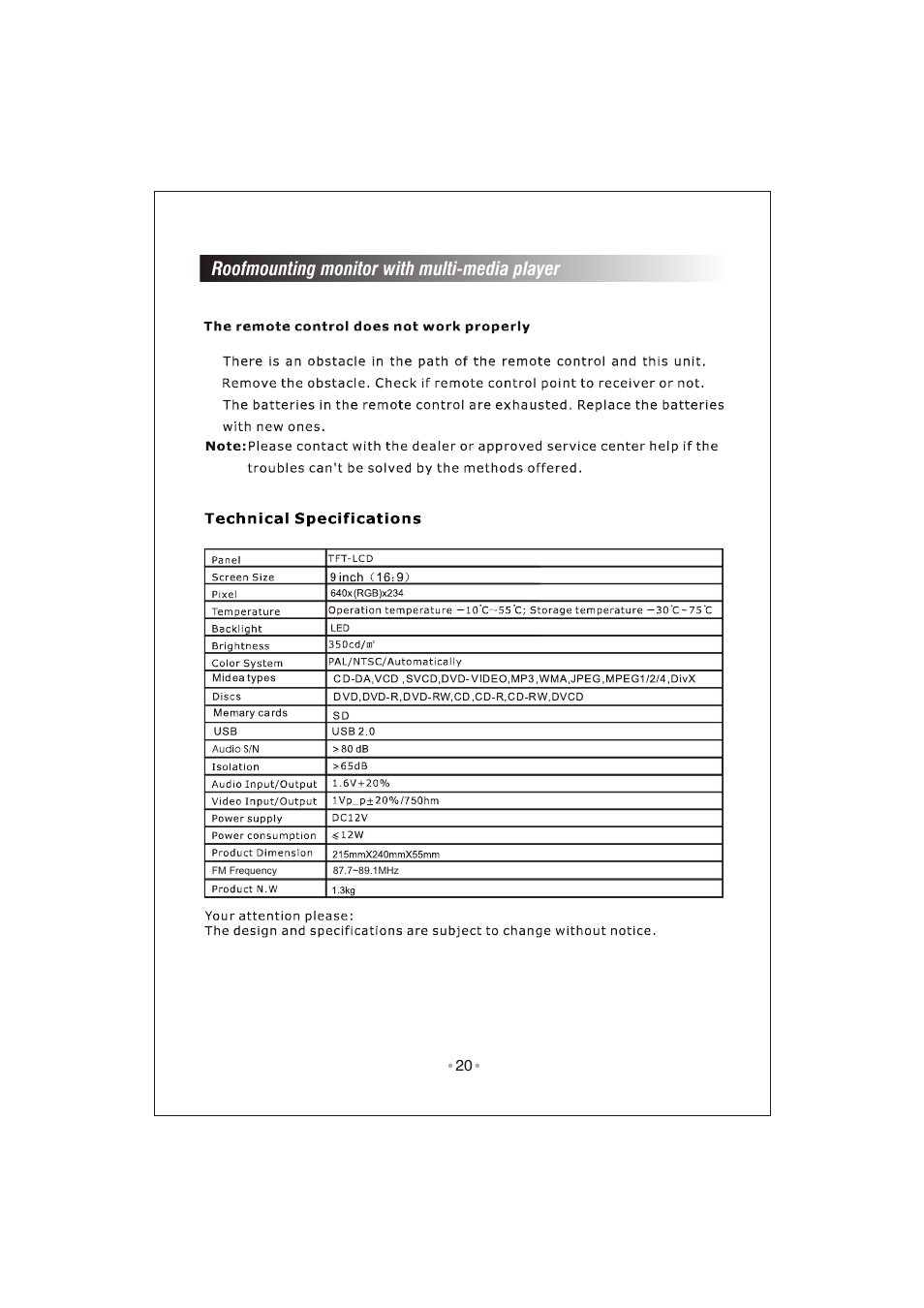 页 22, Roofmounting monitor with multi-media player | PYLE Audio PLRD92 User Manual | Page 22 / 24