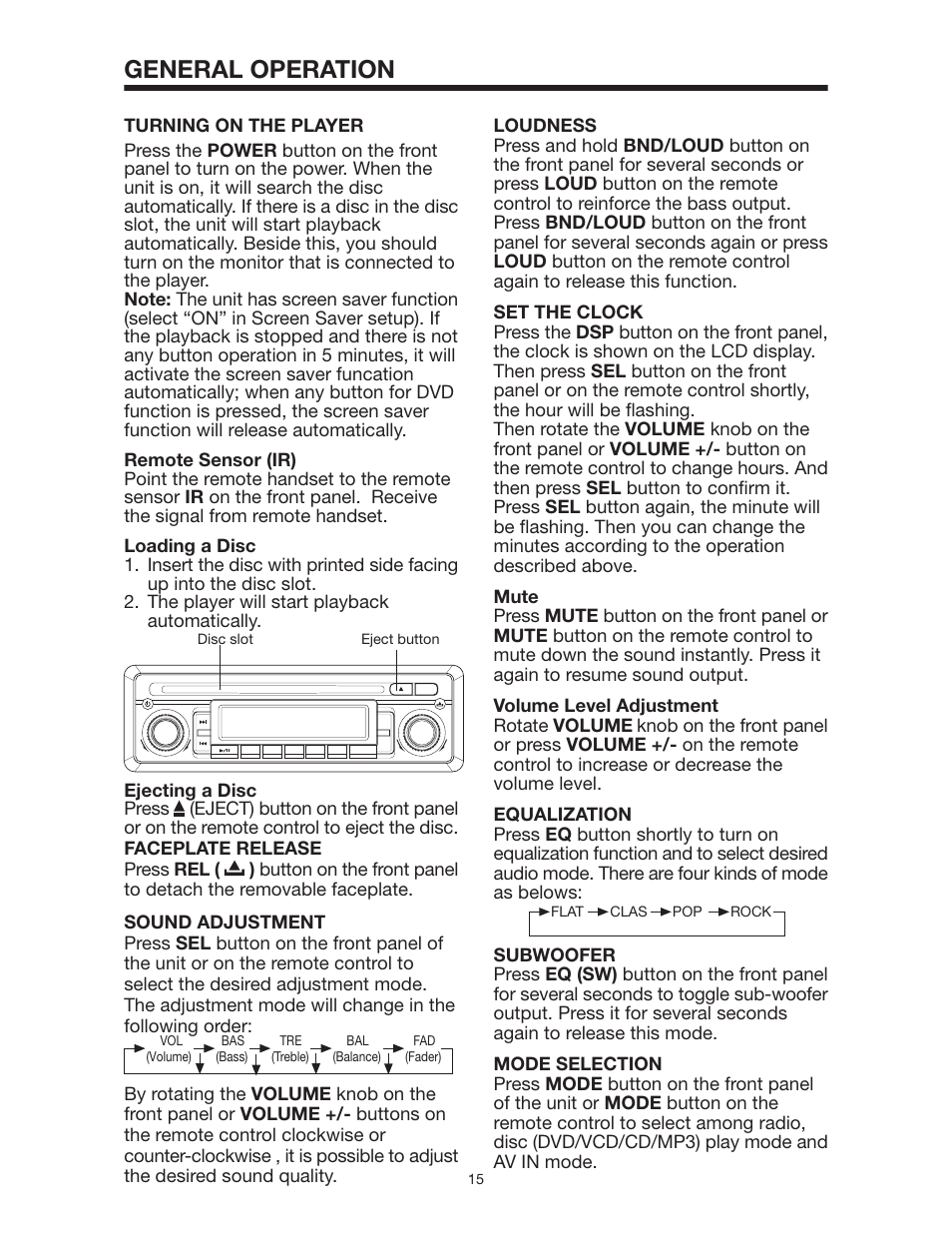 General operation | PYLE Audio PLD162 User Manual | Page 15 / 28