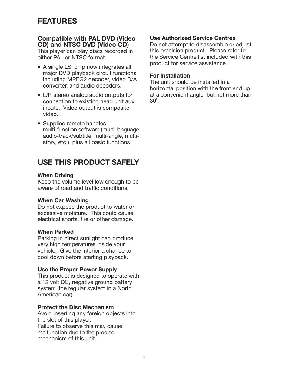 Use this product safely, Features | PYLE Audio PLD162 User Manual | Page 2 / 28