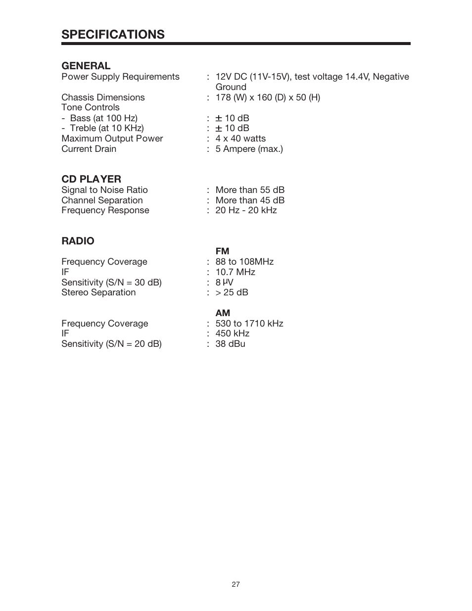 Specifications | PYLE Audio PLD162 User Manual | Page 27 / 28