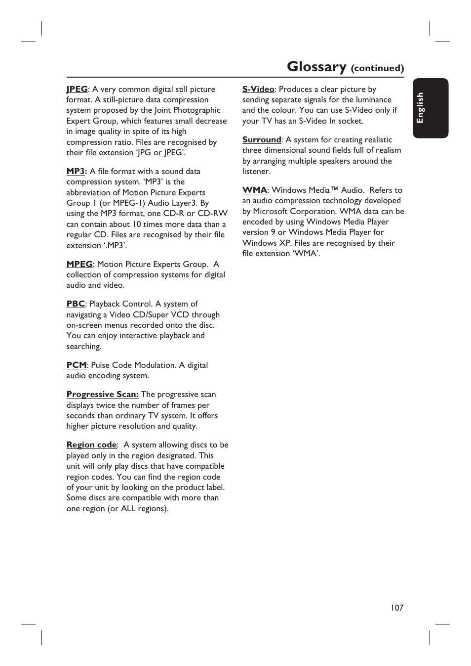 Glossary | PYLE Audio DVDR5520H User Manual | Page 107 / 112