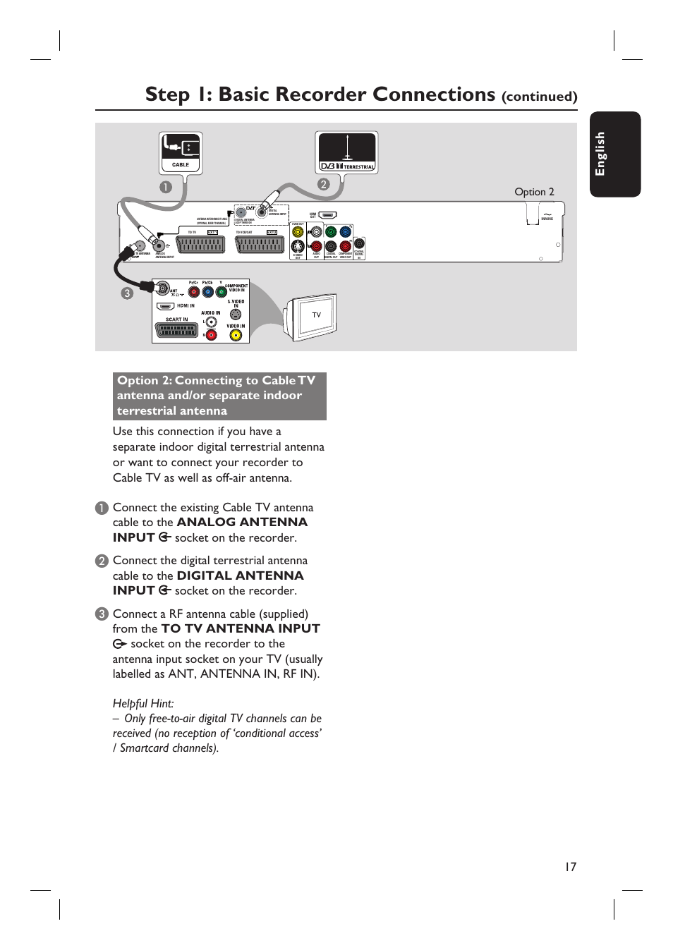 Step 1: basic recorder connections, Continued), Option 2 | PYLE Audio DVDR5520H User Manual | Page 17 / 112