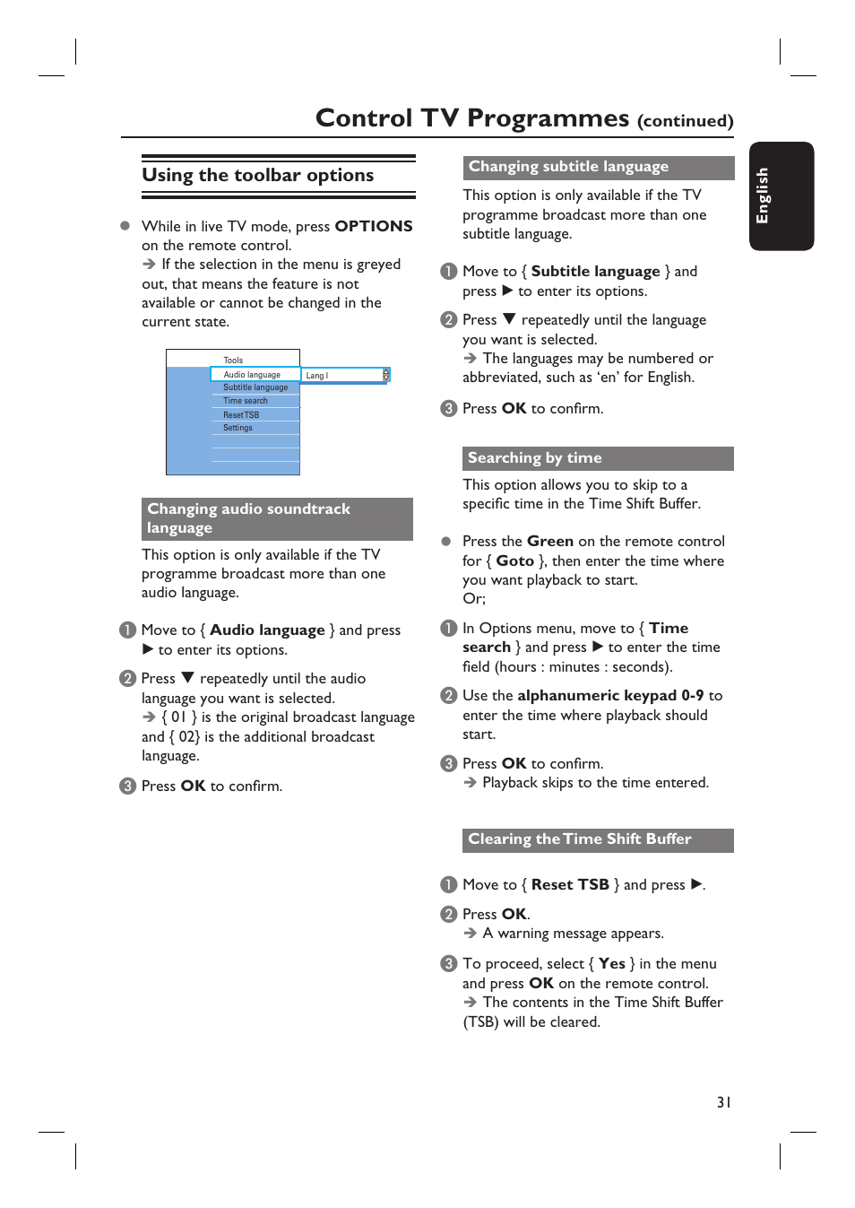 Control tv programmes, Using the toolbar options | PYLE Audio DVDR5520H User Manual | Page 31 / 112