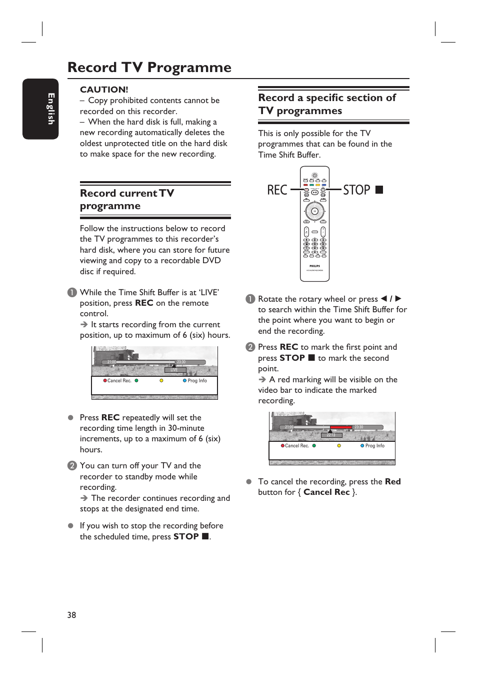 Record tv programme, Record current tv programme | PYLE Audio DVDR5520H User Manual | Page 38 / 112