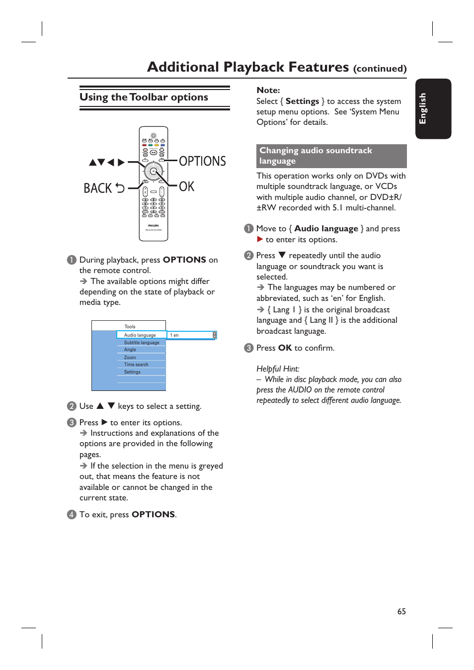 Additional playback features, Using the toolbar options | PYLE Audio DVDR5520H User Manual | Page 65 / 112