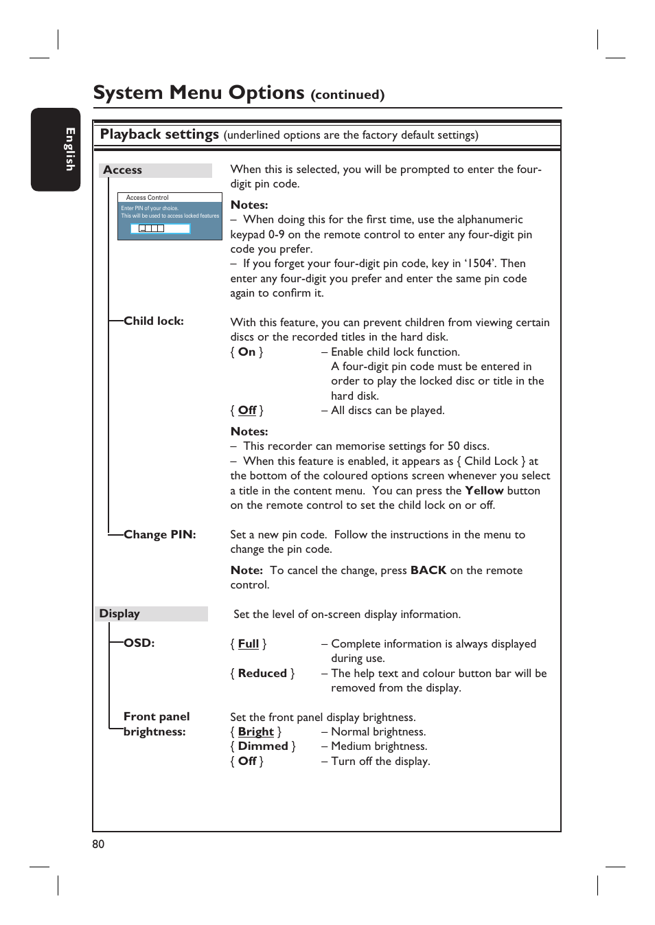 System menu options, Playback settings | PYLE Audio DVDR5520H User Manual | Page 80 / 112