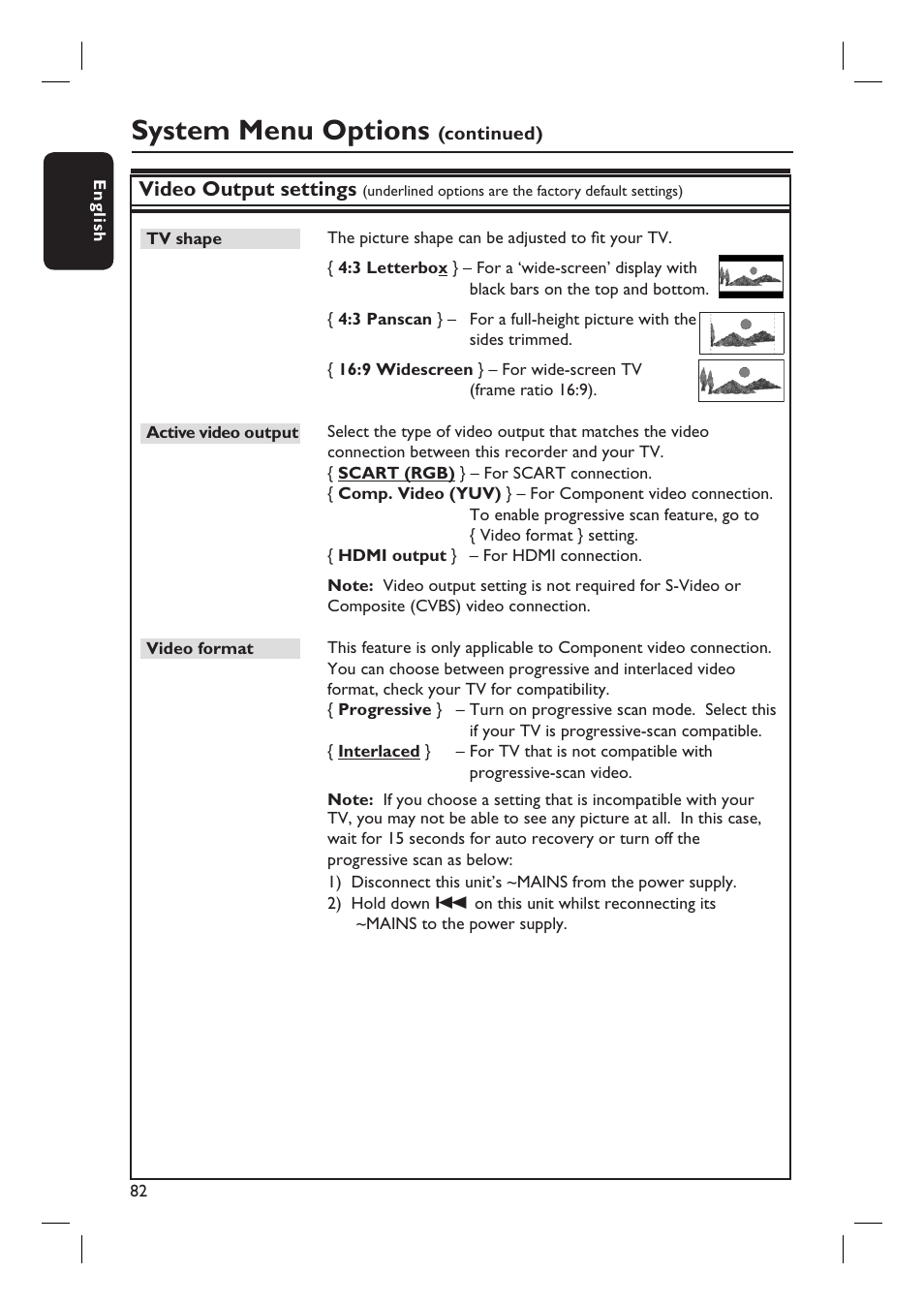 System menu options | PYLE Audio DVDR5520H User Manual | Page 82 / 112