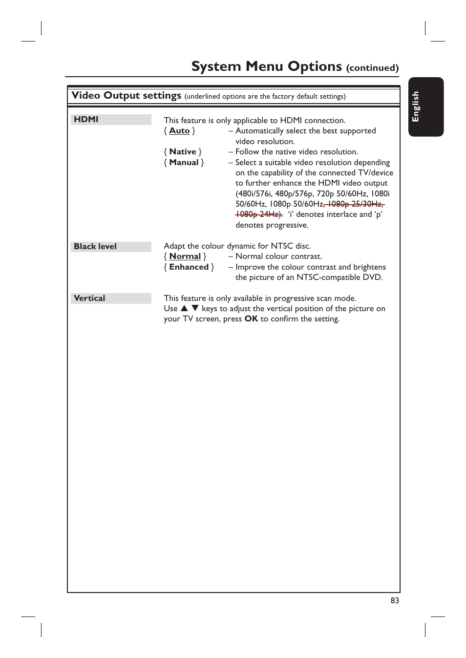 System menu options | PYLE Audio DVDR5520H User Manual | Page 83 / 112