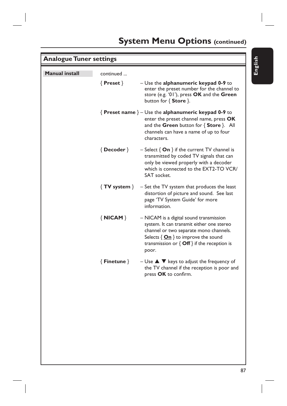 System menu options | PYLE Audio DVDR5520H User Manual | Page 87 / 112