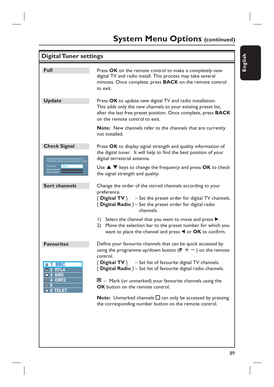 System menu options, Digital tuner settings | PYLE Audio DVDR5520H User Manual | Page 89 / 112