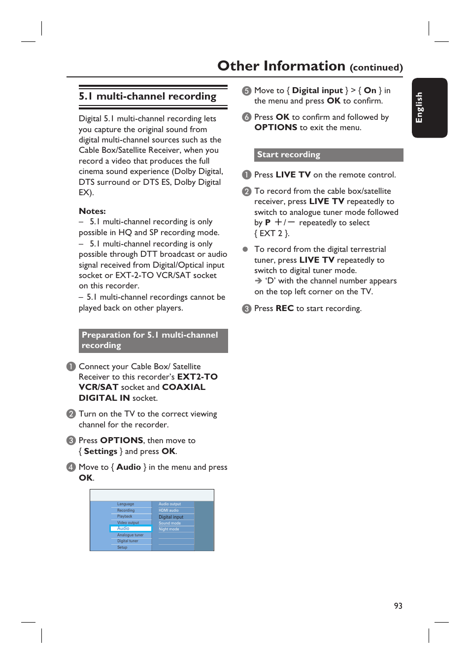 Other information, 1 multi-channel recording, Continued) | PYLE Audio DVDR5520H User Manual | Page 93 / 112