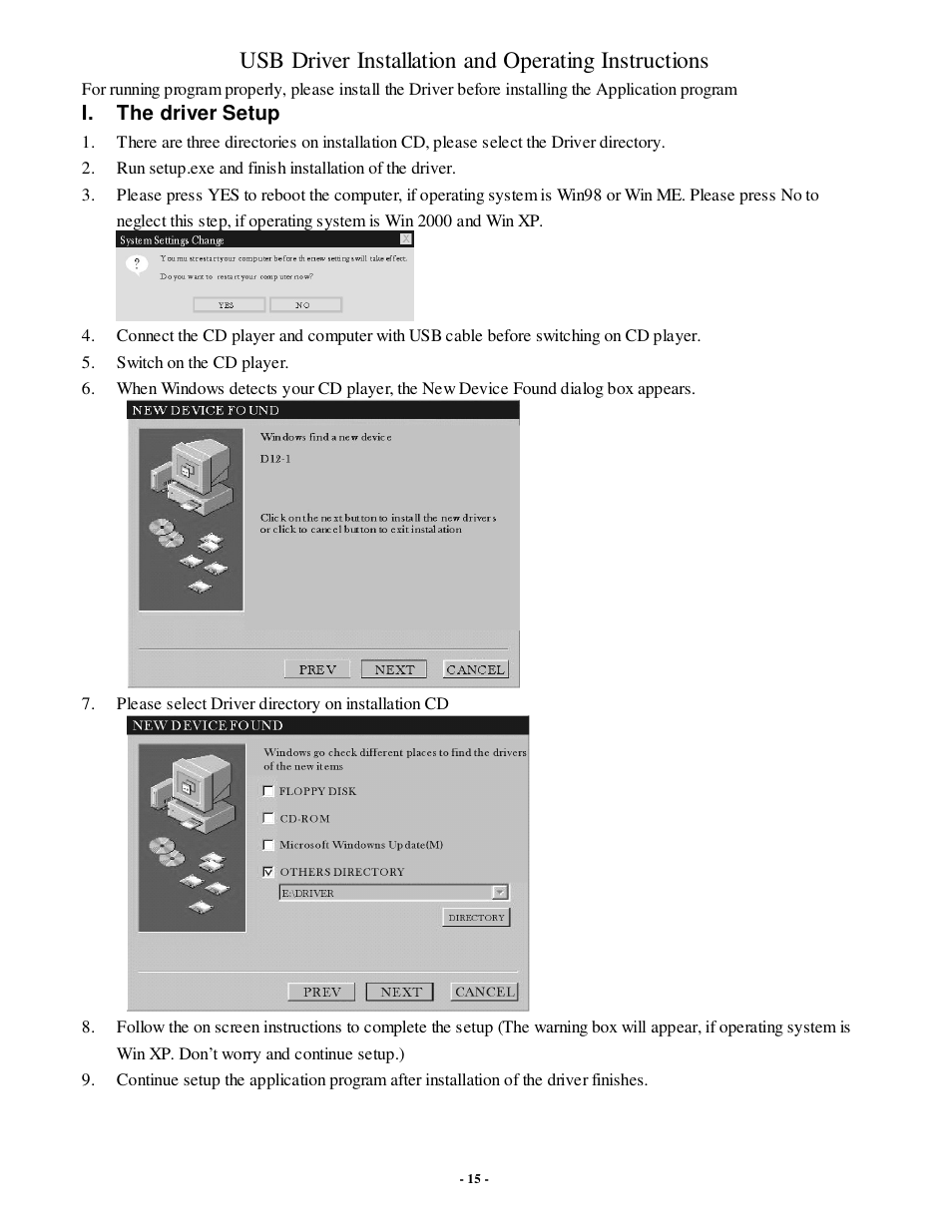 Usb driver installation and operating instructions | PYLE Audio PDCD6000MP User Manual | Page 16 / 18