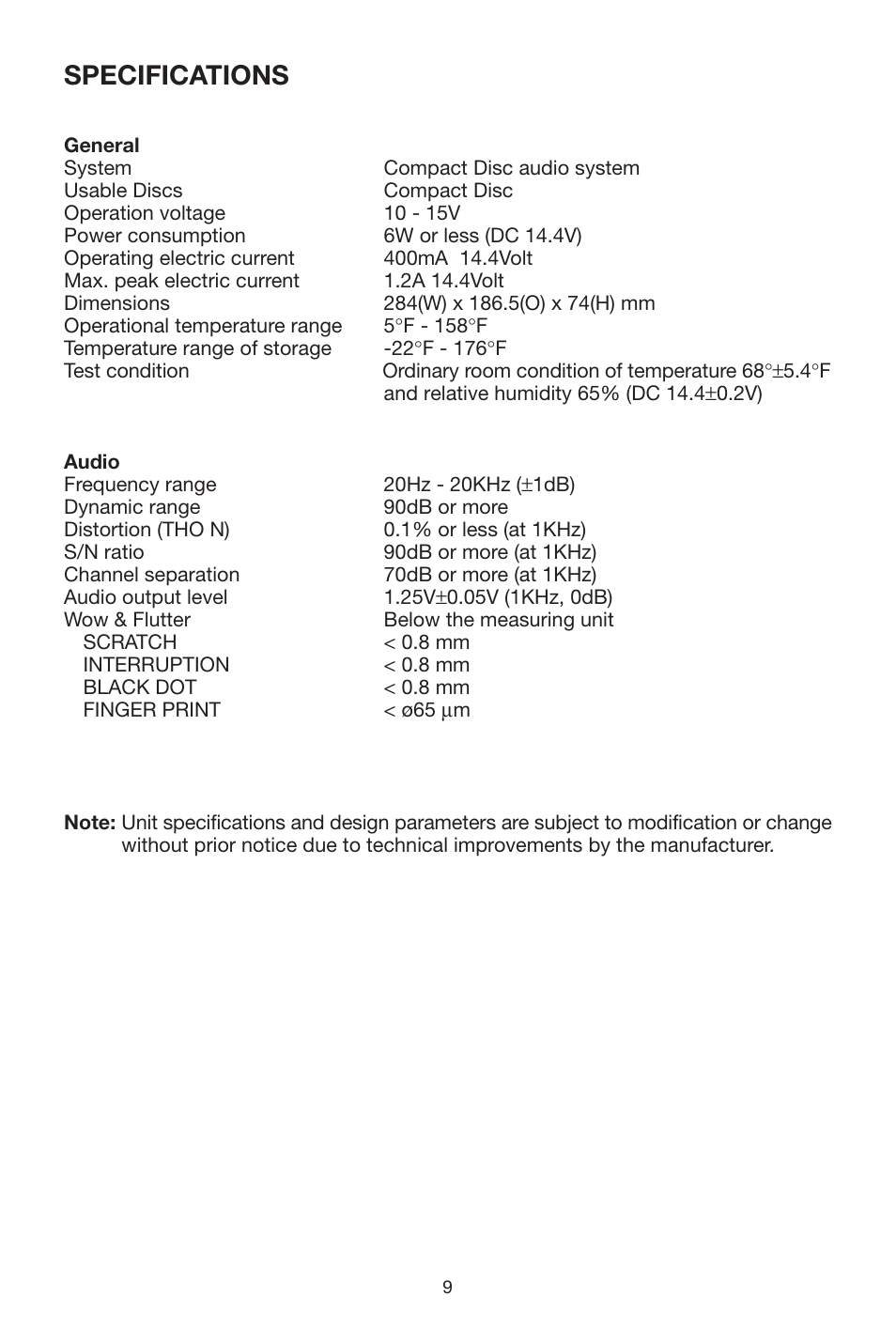 Specifications | PYLE Audio DISC CD CHANGE User Manual | Page 10 / 12