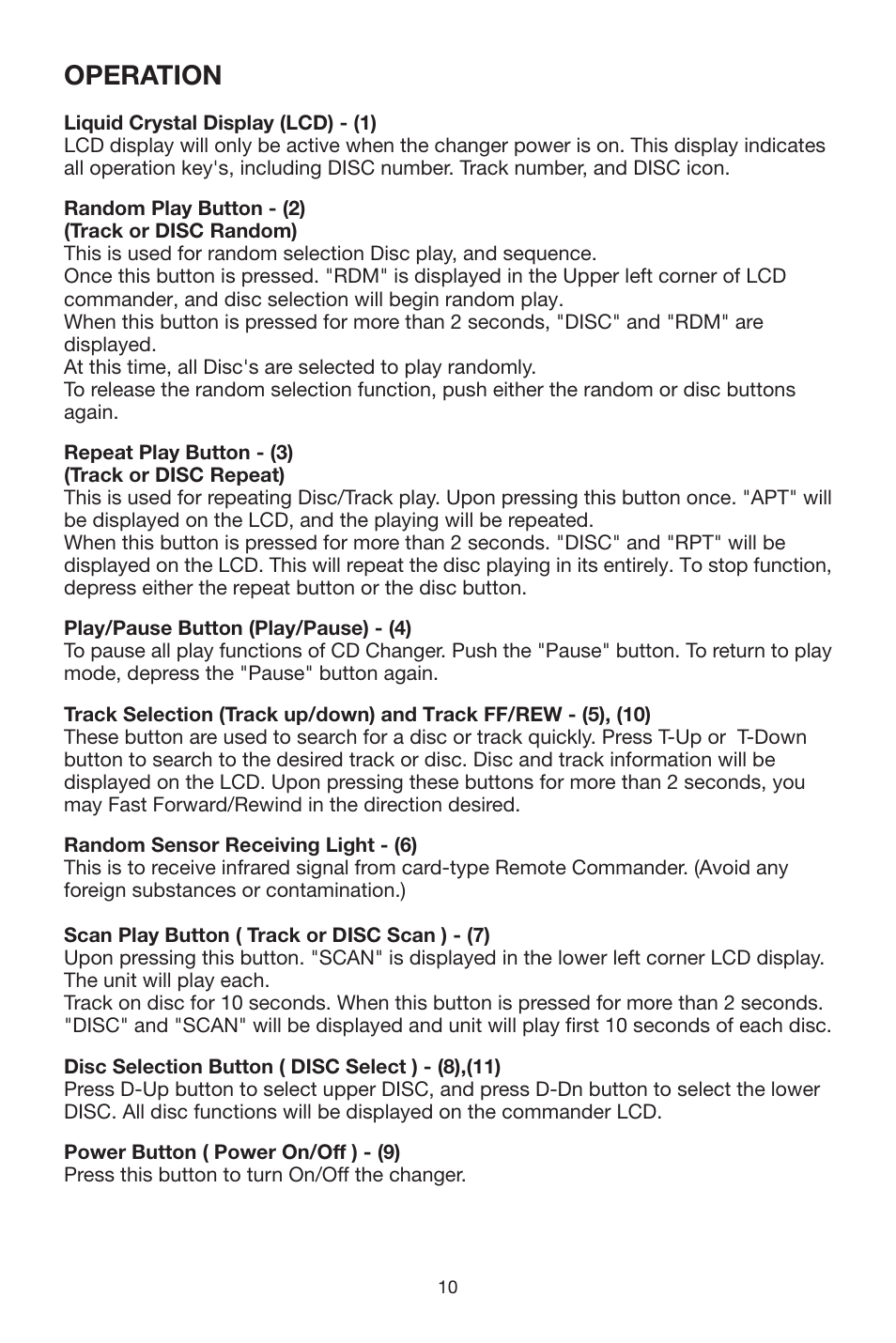 Operation | PYLE Audio DISC CD CHANGE User Manual | Page 11 / 12
