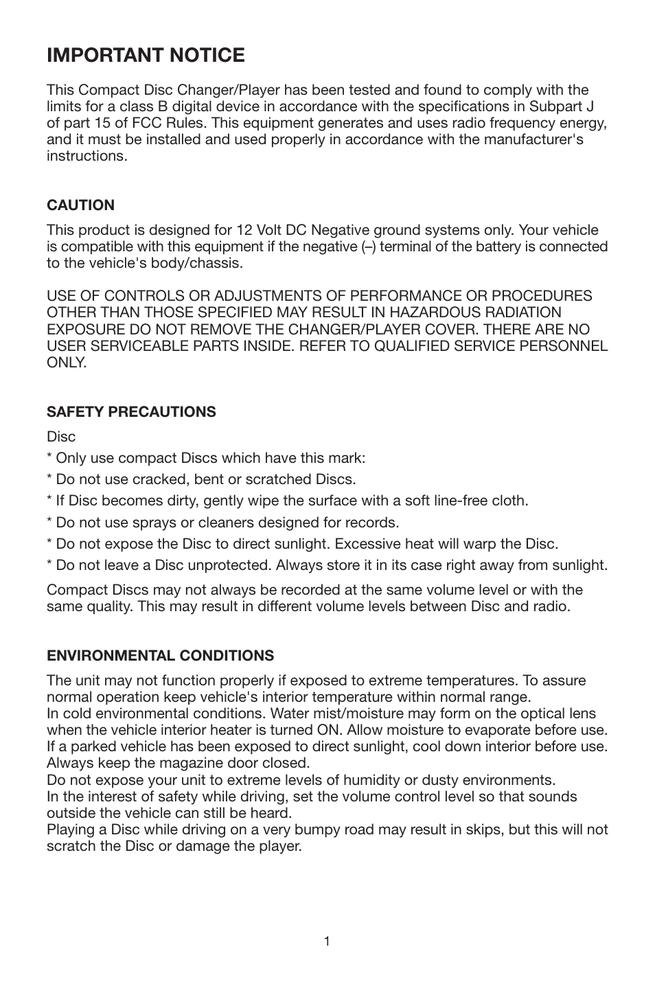 Important notice | PYLE Audio DISC CD CHANGE User Manual | Page 2 / 12